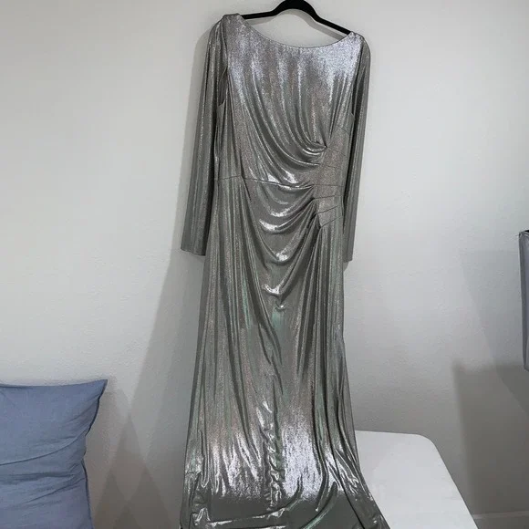 Eliza J | Dresses | Eliza J Metallic Silver Gown Long Sleeve Formal Evening  Dress Party Maxi 6 | Poshmark
